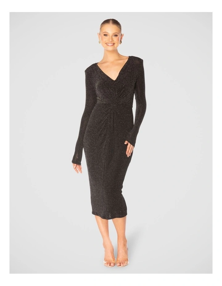 Riley Long Sleeve Midi Dress in Black