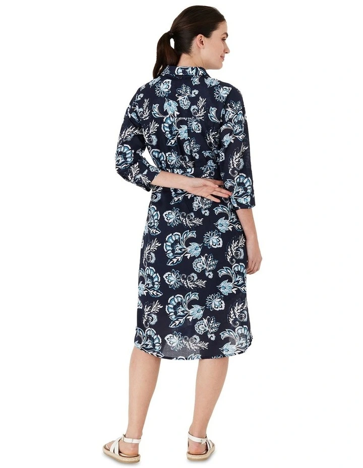 Midnight Floral Shirt Dress in Blue