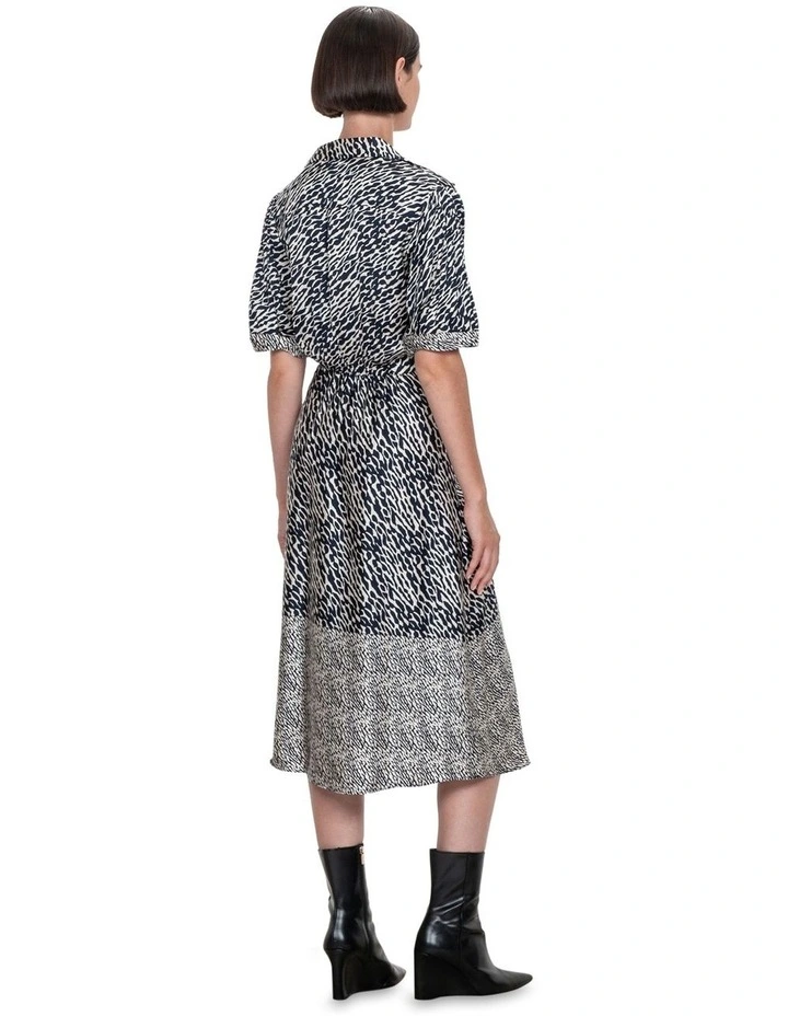 Leopard Satin Twist Dress in Ink