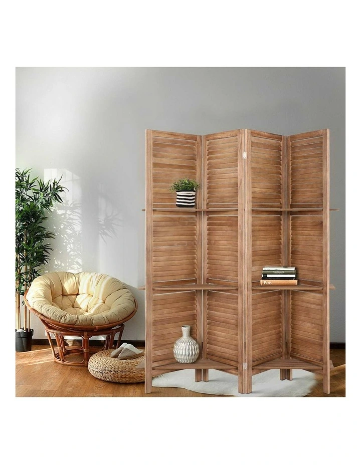 4 Panel Room Divider Screen 163x170cm With Shelf Oak