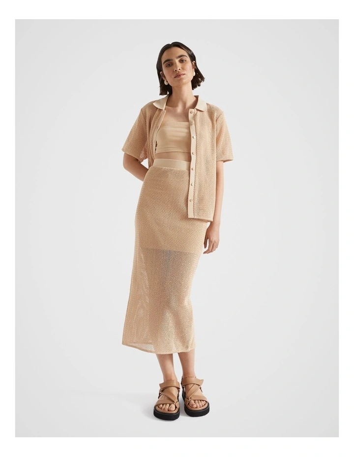Column Maxi Mesh Skirt in Soft Wheat