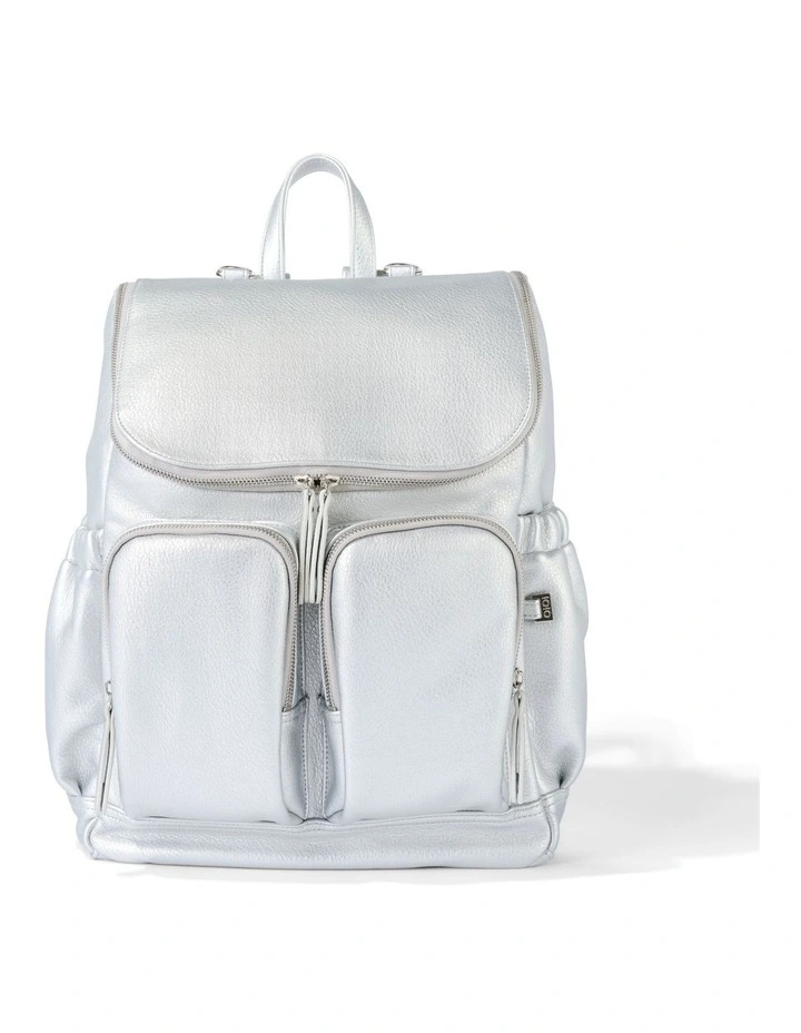 Signature Vegan Leather Nappy Backpack in Metallic Silver Dimple