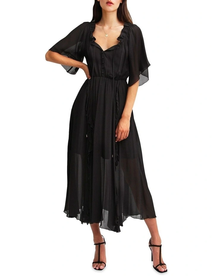 Amour Amour Ruffled Midi Dress in Black