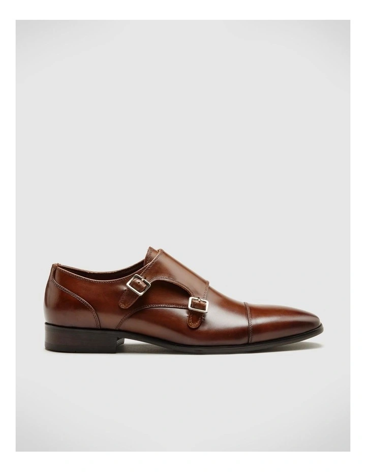 Double Monk Strap Leather Dress Shoe in Chestnut