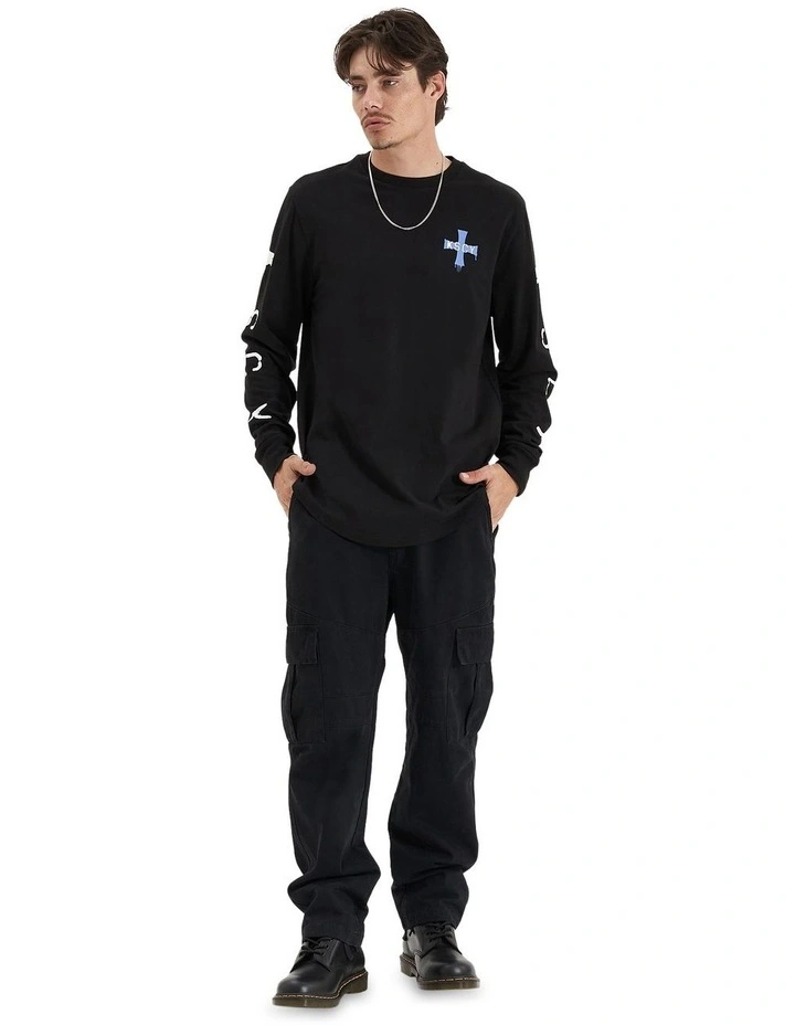 Horizon Heavy Dual Curved Long Sleeve Tee in Black