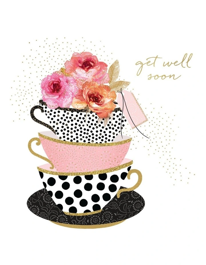 Get well card flowers in teacups