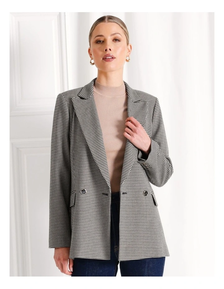 Double Breasted Check Blazer in Camel