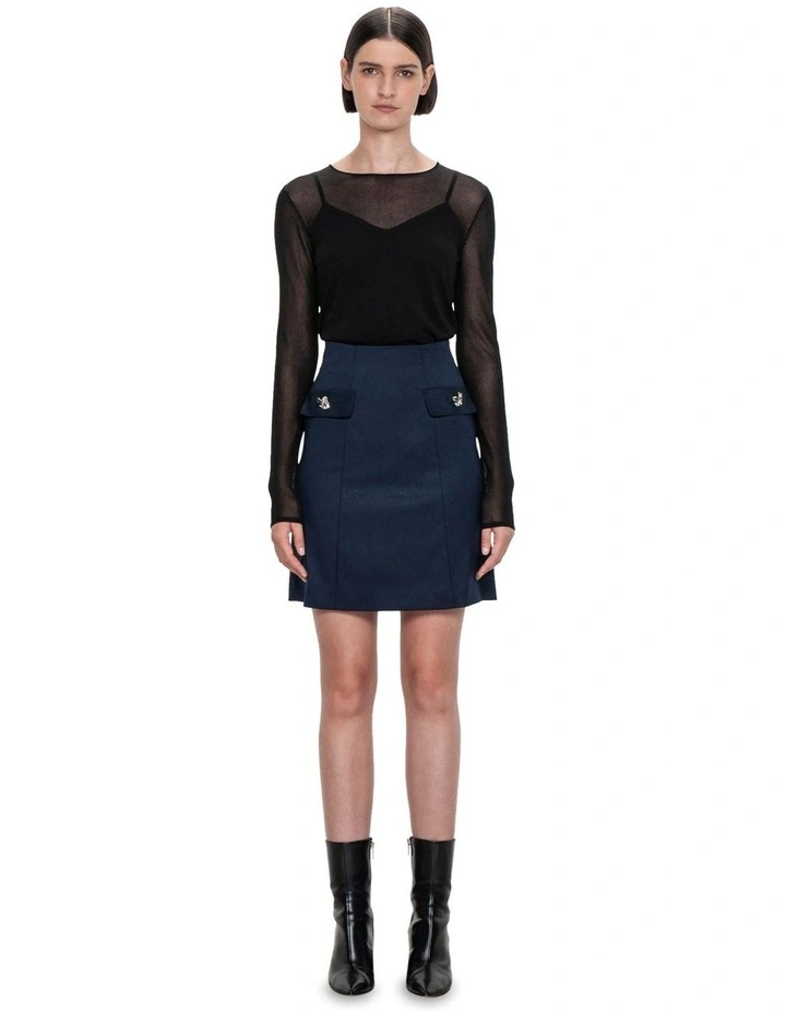 Lurex Twill Short Skirt in Navy