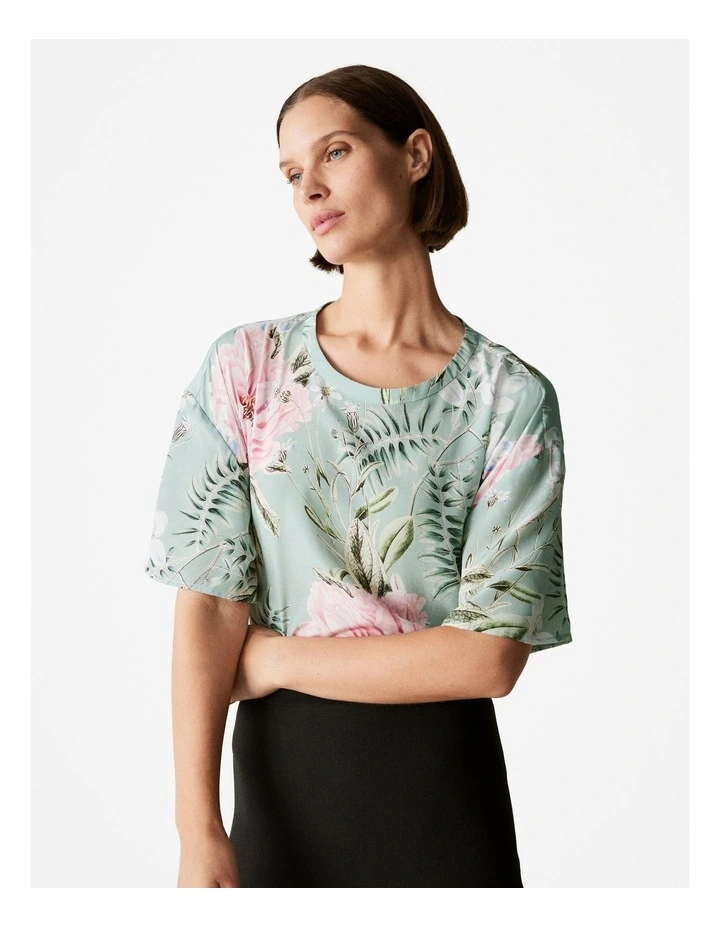 Silk Floral Relaxed T-shirt in Pastel Green