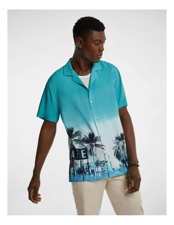 City Border Print Shirt in Teal