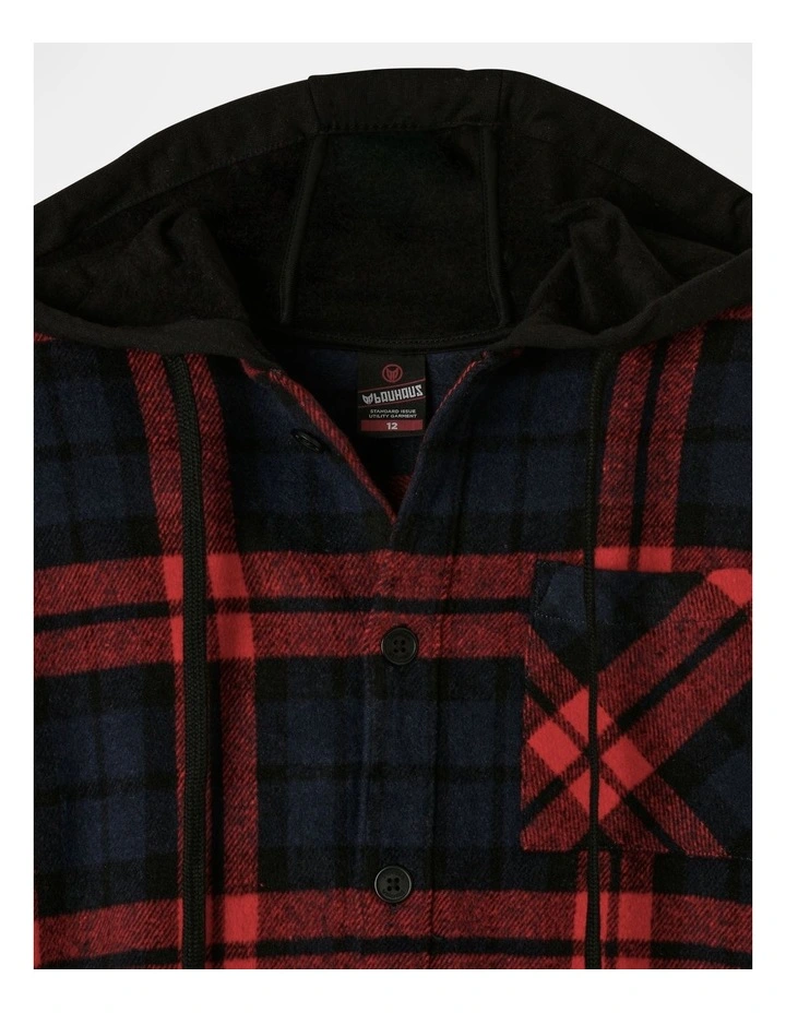 Brushed Felt Shacket With Fleece Hood in Red