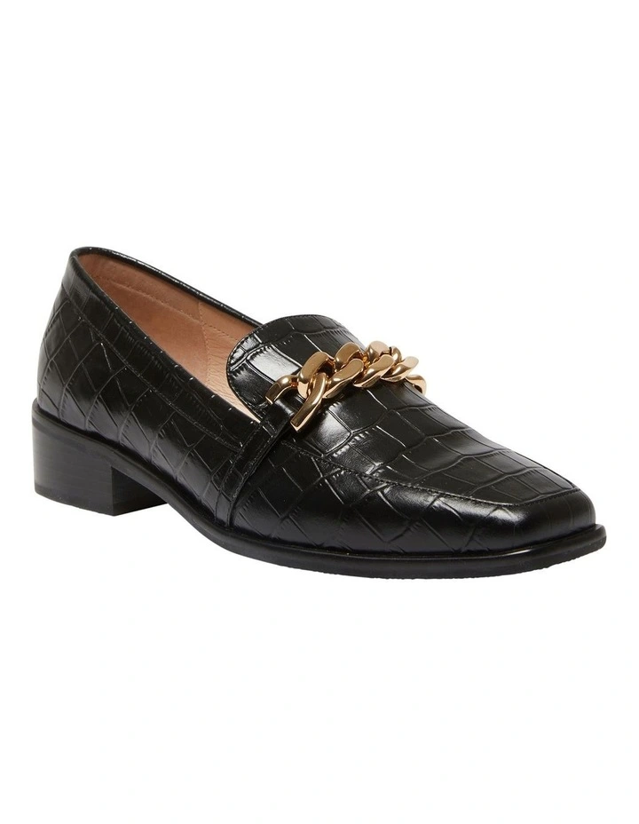 Dalton Flat Leather Loafers in Black Croc Print