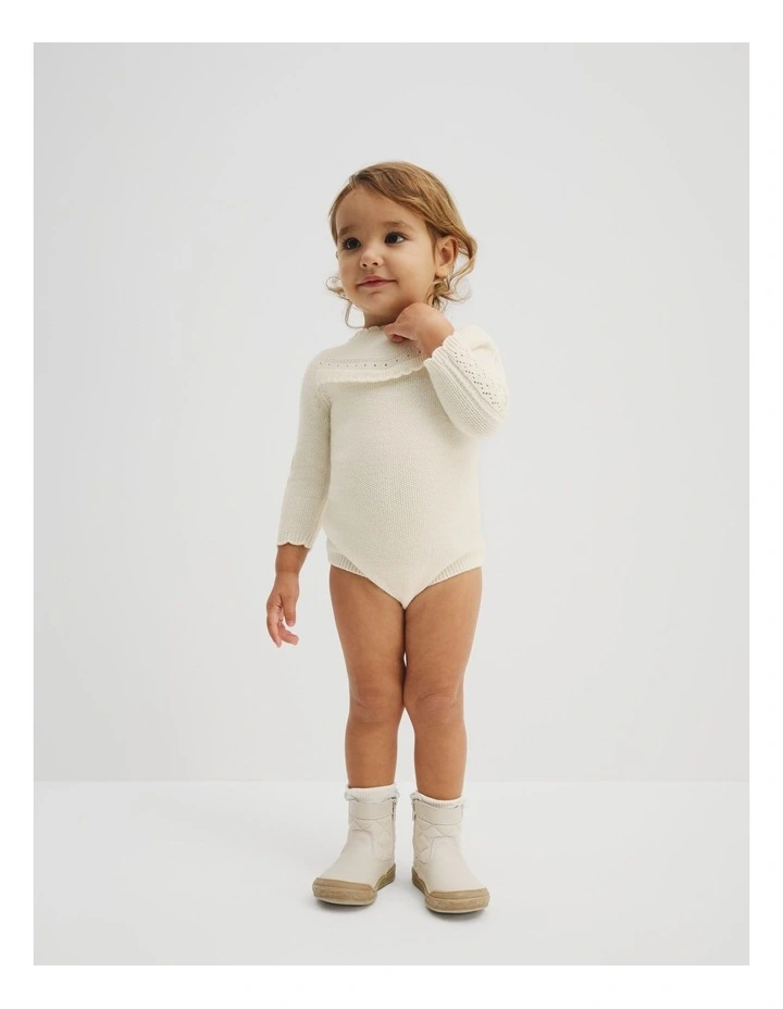Knit Long Sleeve Bodysuit in Marshmallow