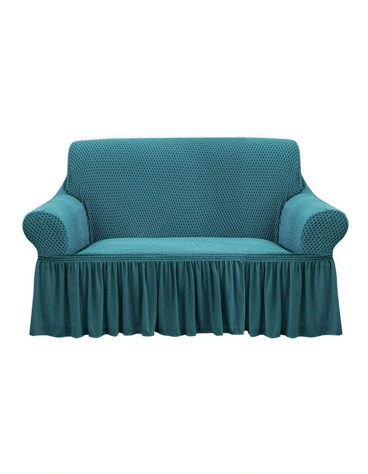 2-Seater Sofa Cover with Ruffled Skirt Couch Protector in Blue