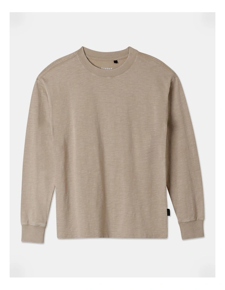 Long Sleeve Acid Wash Tee in Stone
