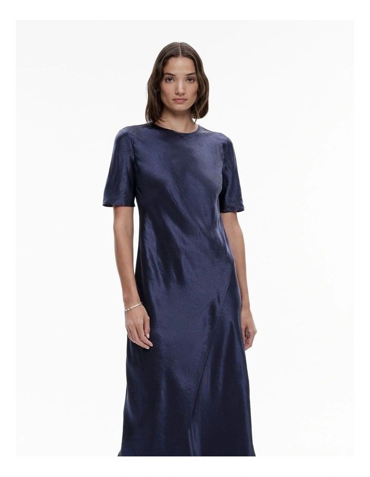 Acetate Short Sleeve Slip Dress in Midnight