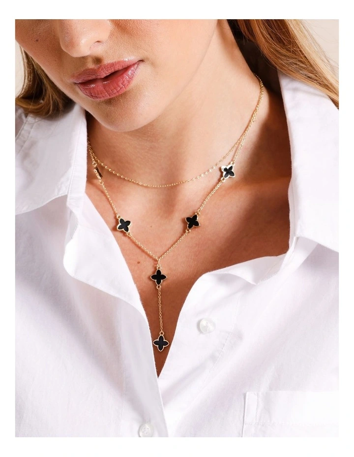 Layered Black Clover Necklace in Black/Gold