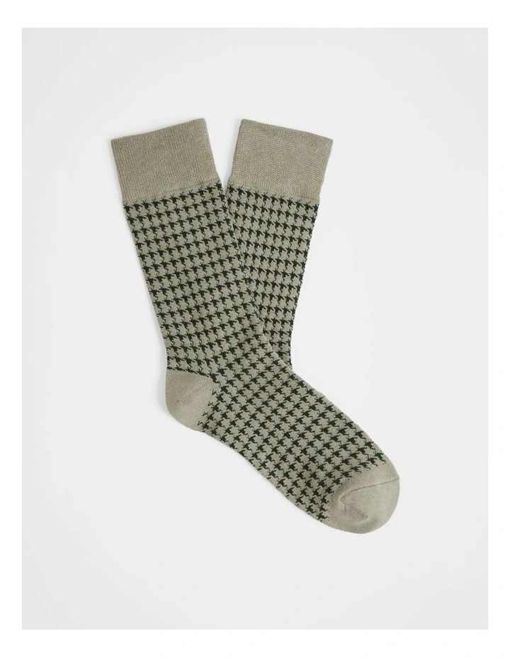 Houndstooth Sock in Olive Green