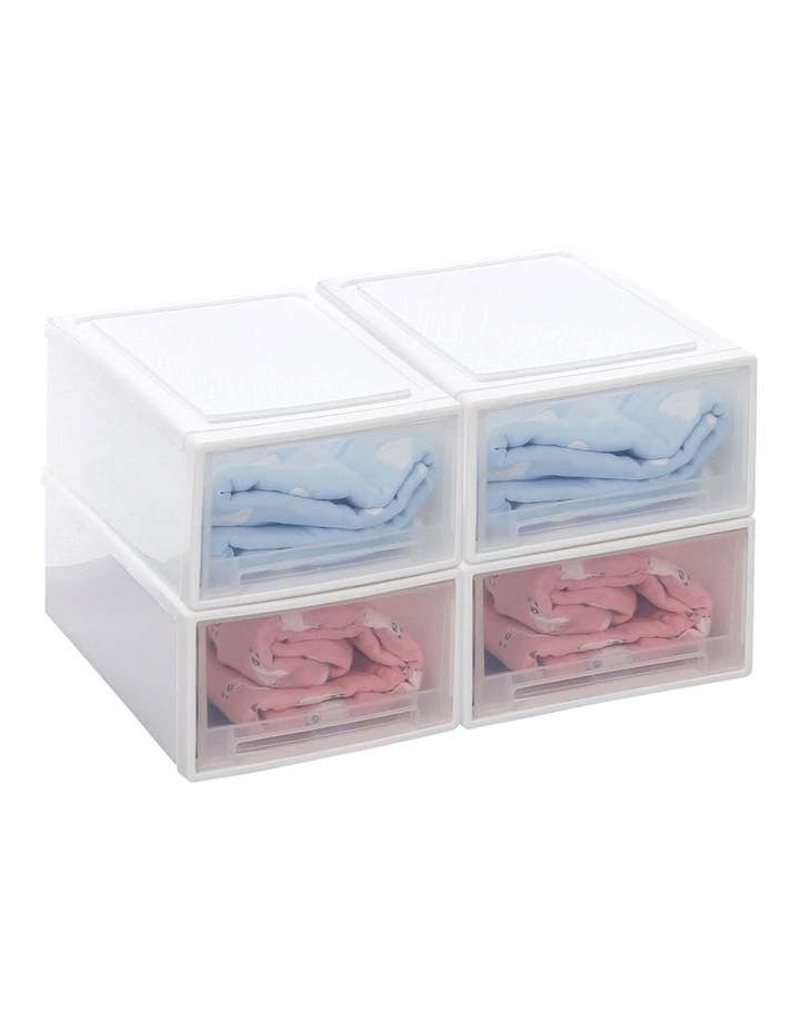 Storage Box Stackable Containers Lid 4 Pack in Transparent