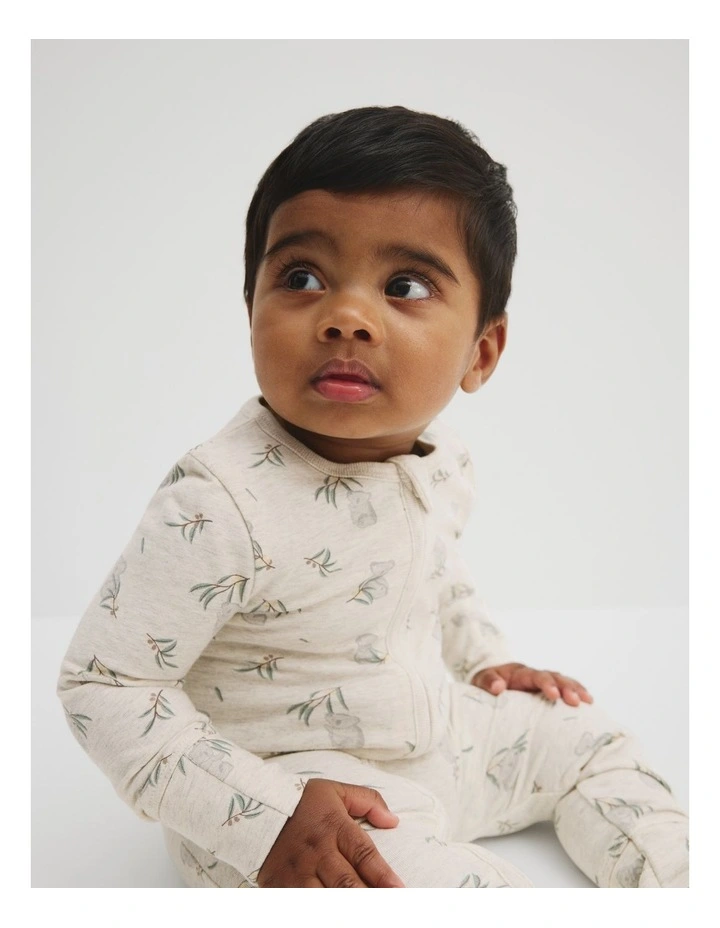 Organically Grown Cotton Koala Jumpsuit in Oatmeal Marle