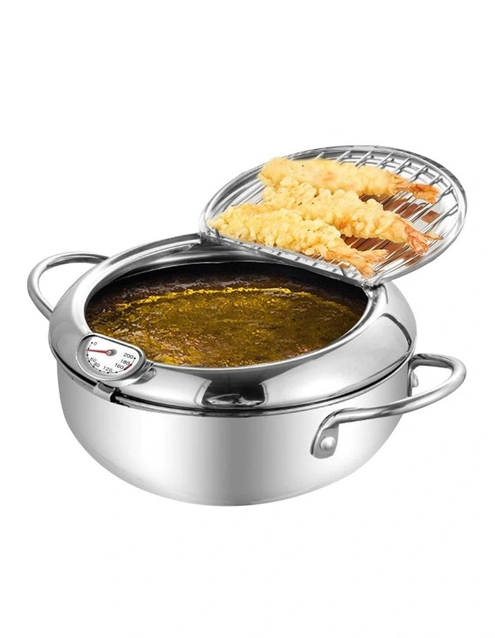 Japanese Deep Frying Pan Pot 24cm in Silver