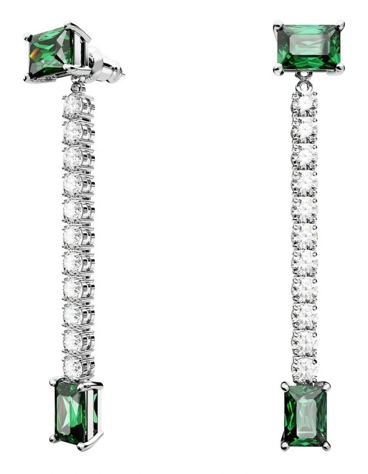 Matrix Drop Earrings Mixed Cuts Rhodium Plated in Green