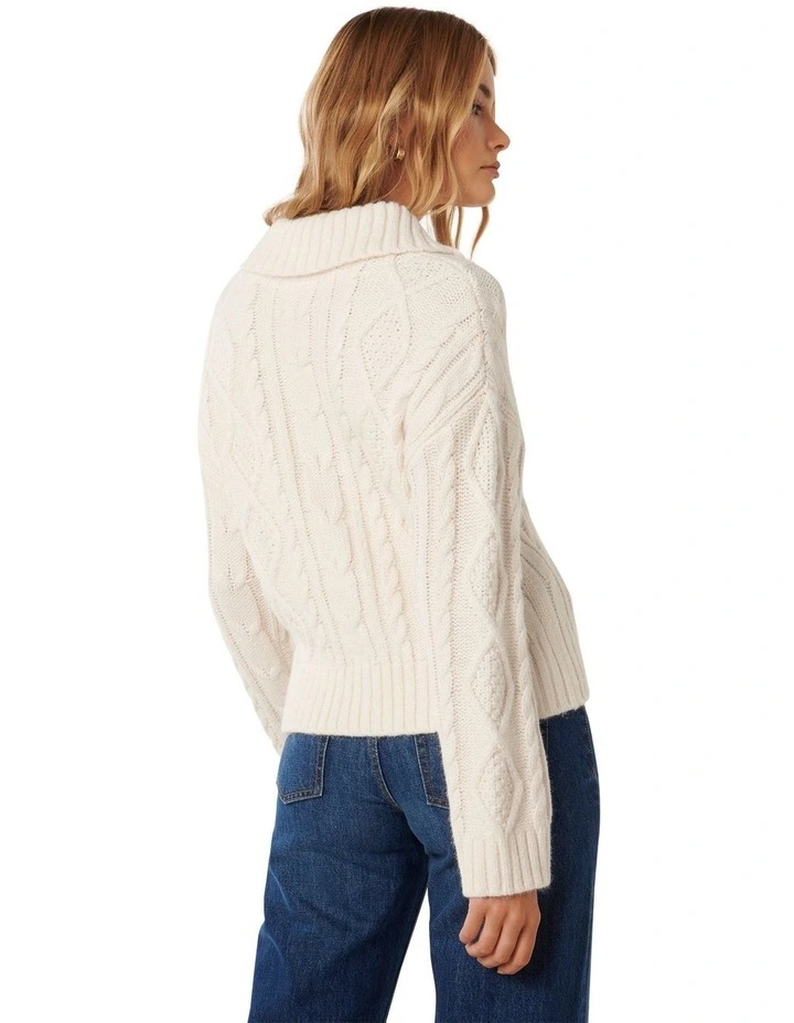 Adelaide Cabled Collar Knit Jumper in White