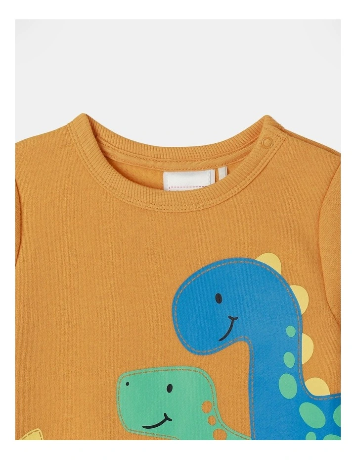 Essential Dino Friends Sweat Top in Mustard