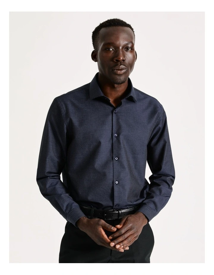 Tailored Long Sleeve One Colour Dobby Shirt in Blue
