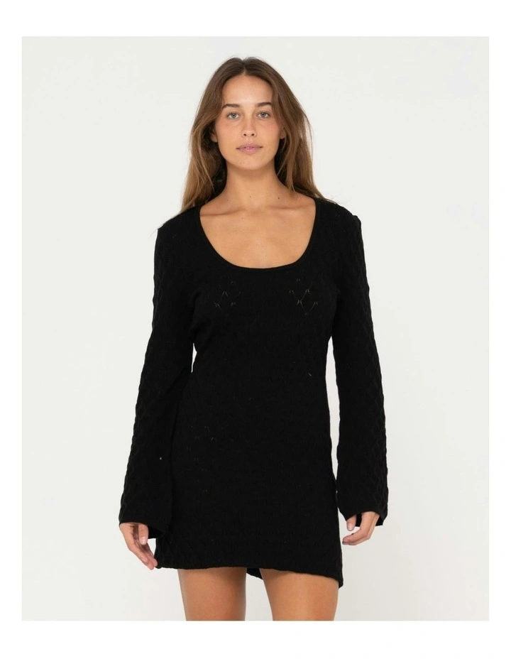 Leo Long Sleeve Knit Mini Dress in Black