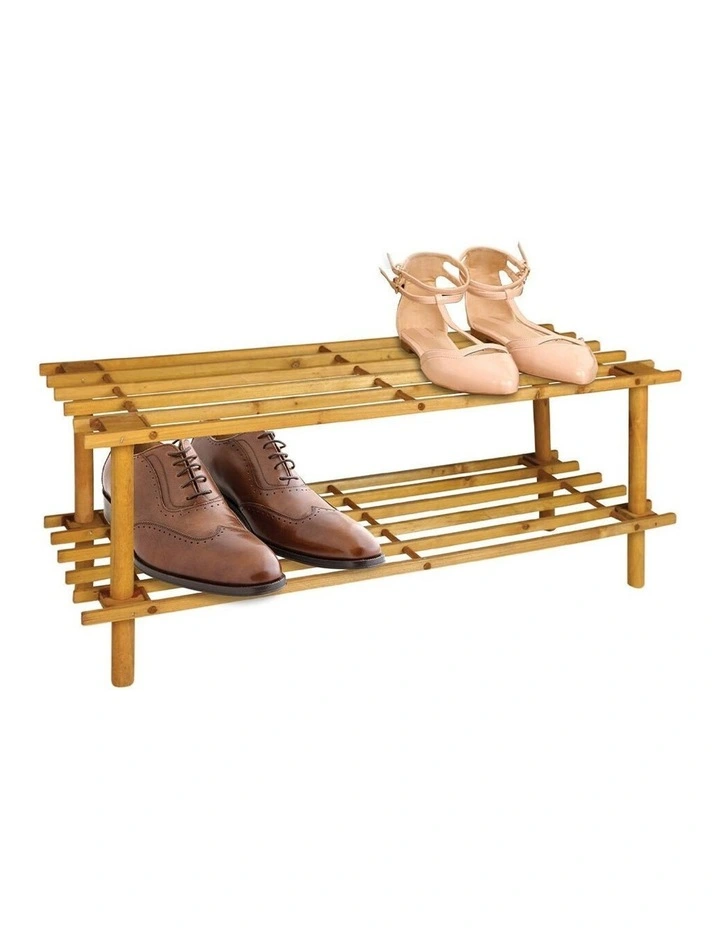 Tier 70cm Wooden Shoe Rack Wood Storage Home Organiser Stand Brown