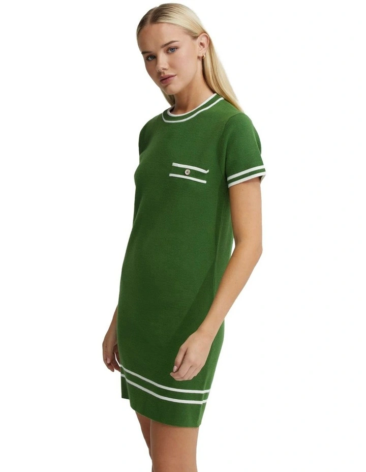 Liv Knitted Mini Dress in Green/Ivory