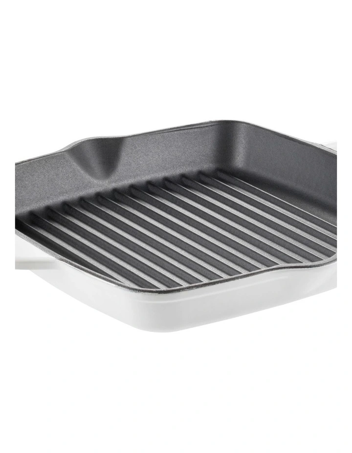 Olive Cast Iron Grill Pan 26cm in White