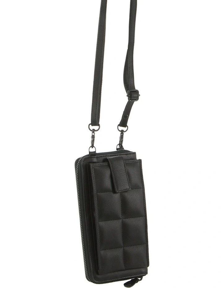 Quilted Leather Phone Bag in Black