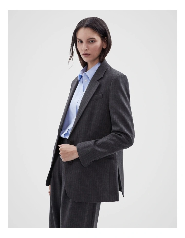 Pinstripe Boyfriend Blazer in Black Ptnt