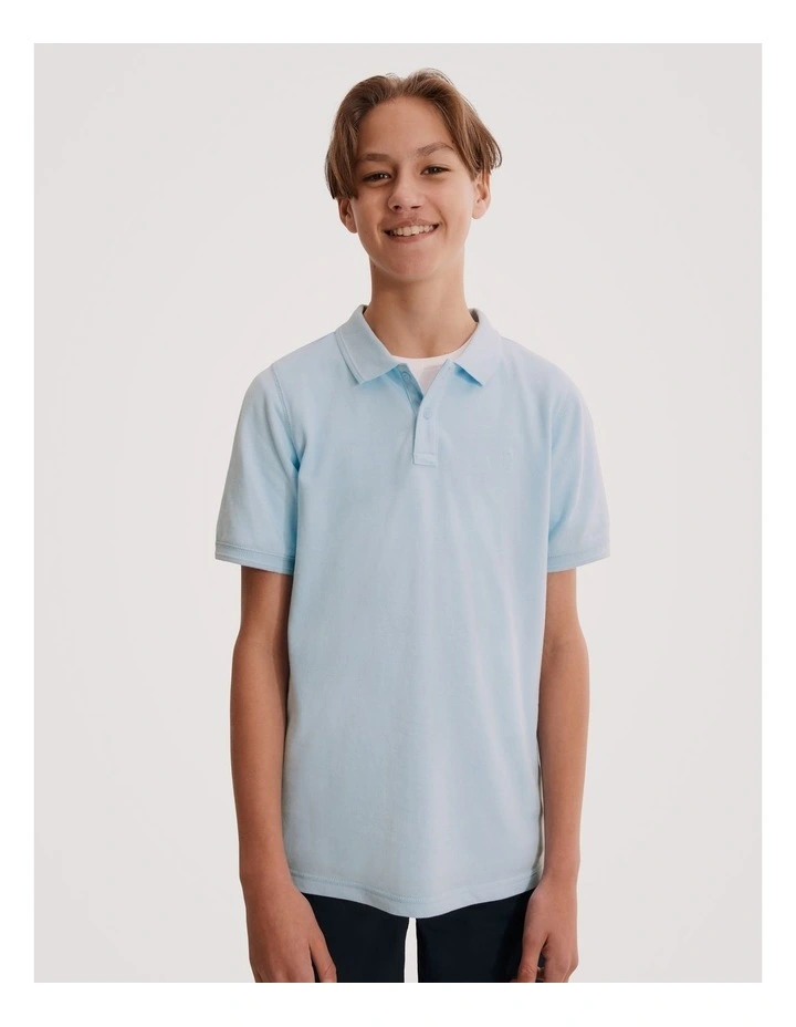 Teen Recycled Cotton Blend Polo Shirt in Pale Blue
