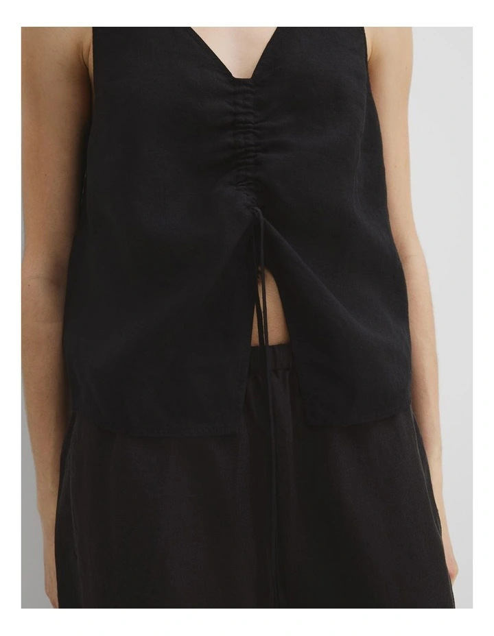 Organically Grown Linen Ruched Cami in Black