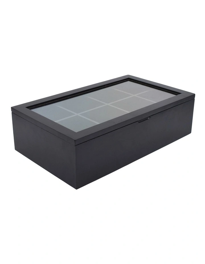 Pantry 8 Divider Window Tea Box with Lid in Black