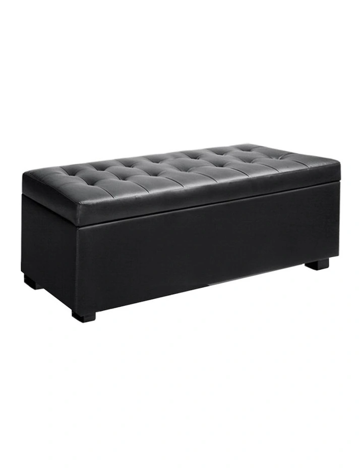 Leather Storage Blanket Ottoman 97cm in Black