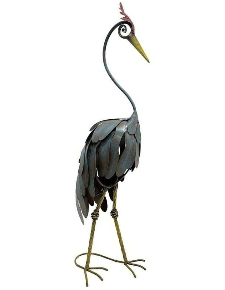 Metal Figurine Large Crane Looking Down in Multi