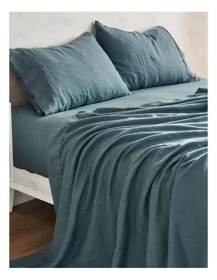 European Flax Linen Sheet Set in Washed Blue
