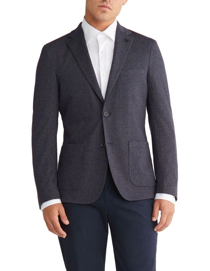 X Slim Herringbone Knit Blazer in Navy