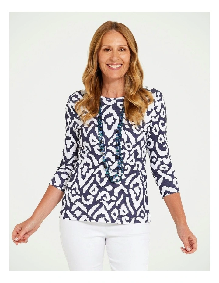 Allie Rib 3/4 Sleeve Top in Navy