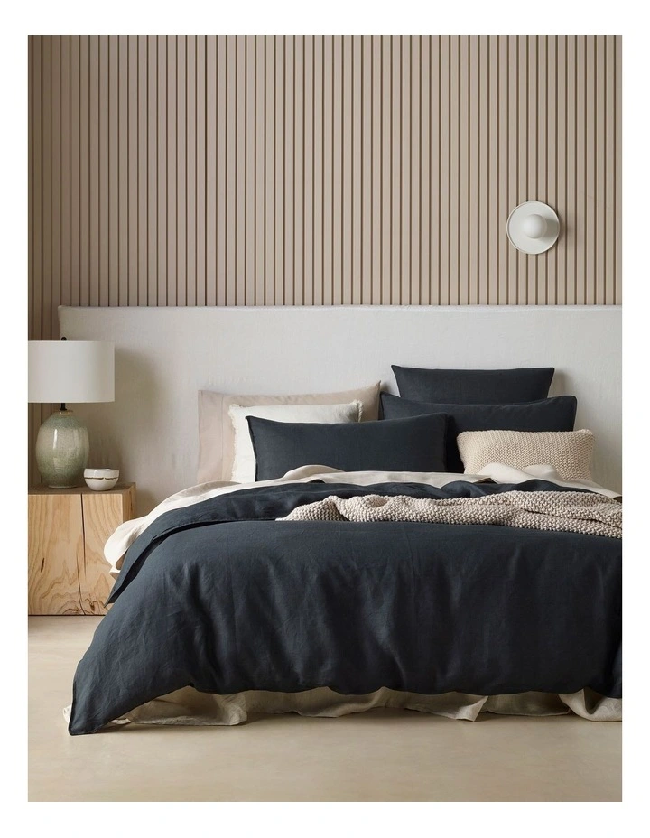 Sandy Cape Washed Belgian Linen Quilt Cover Set in Dark Coal