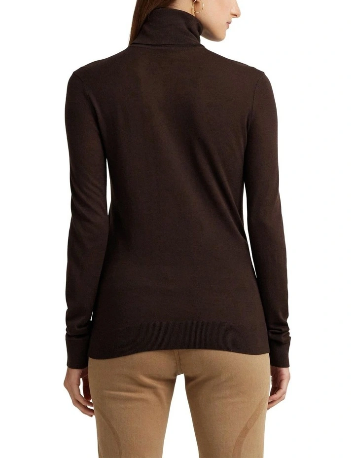 Silk-Blend Turtleneck Sweat Top in Brown