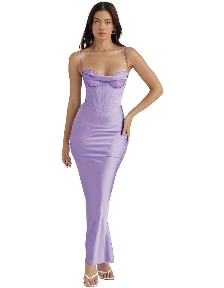 Charmaine Corset Maxi Dress in Purple