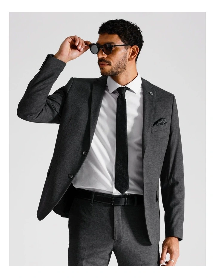 Slim Birdseye Suit Jacket in Charcoal