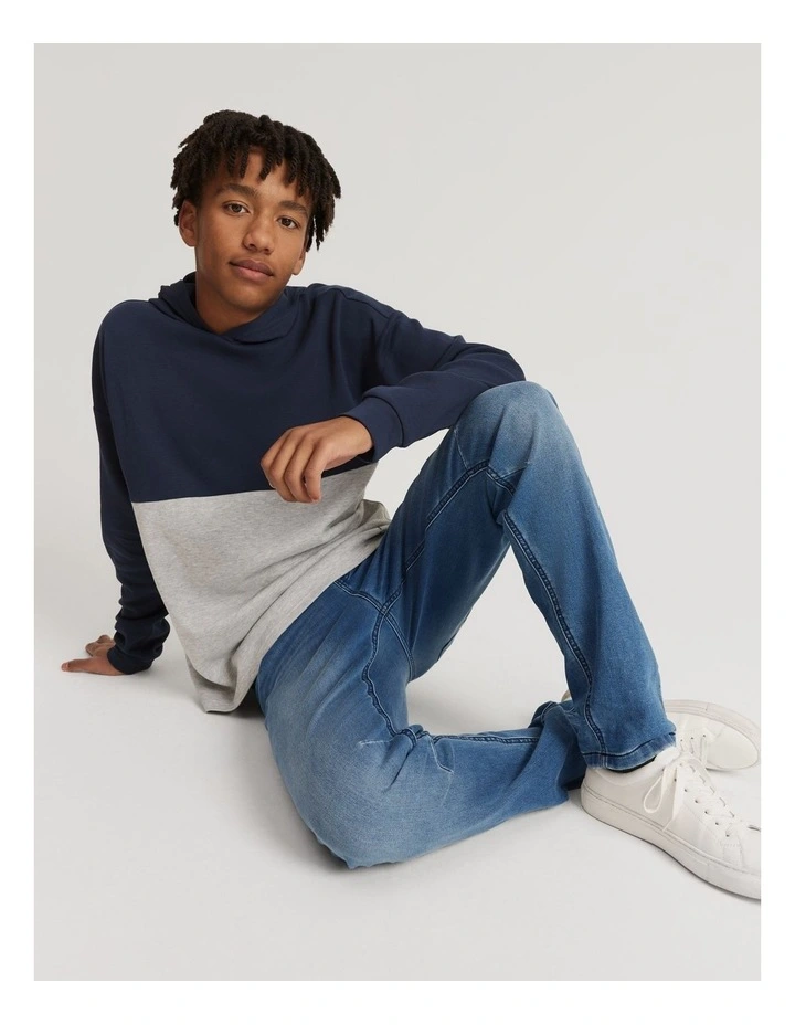 Teen Recycled Cotton Blend Logo Hooded T-shirt in Light Grey Marle