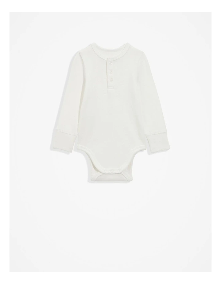 Organically Grown Cotton Rib Long Sleeve Bodysuit in Marshmallow