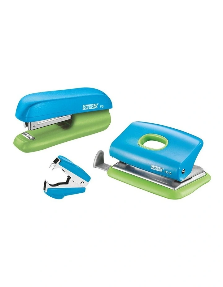 F5 Home/Office Mini Set w/Stapler/Staples/Staple Remover/Punch Hole Blue